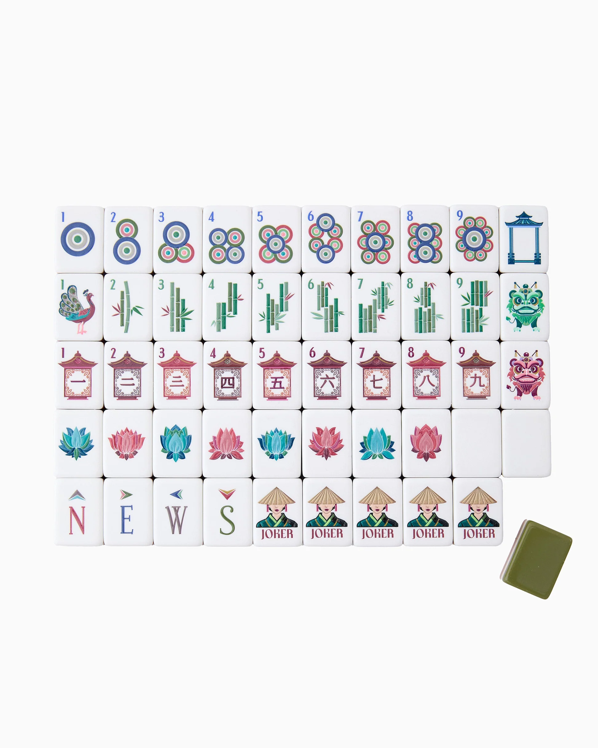 Olive Green Mahjong Tiles Set